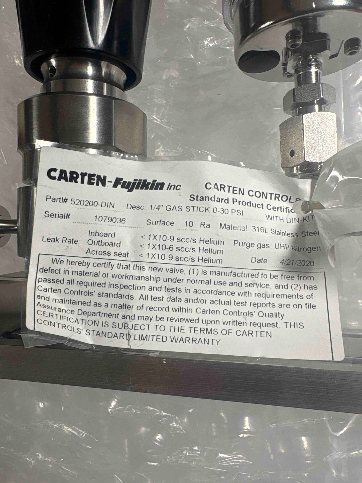 Carten Gas Stick, 1/4" VCR